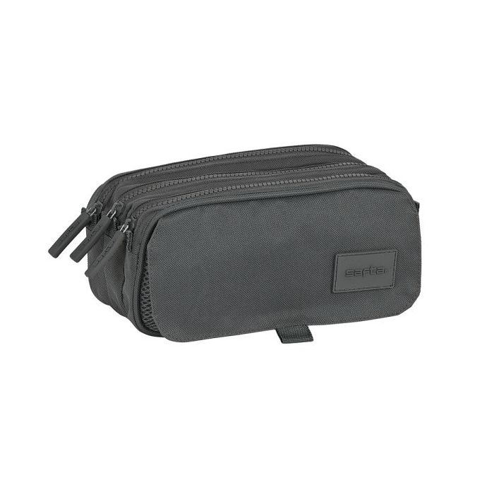 Safta Basic Portatodo - 3 Compartimentos con Cremalleras - Bolsillo Frontal - Cinta Adaptable - 1.72L - 215x80x100mm - Color Gris