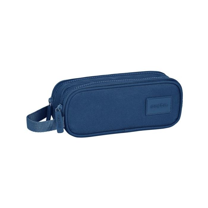 Safta Basic Portatodo - 2 Compartimentos con Cremalleras - Asa Lateral - 1L - 210x60x80mm - Color Azul Marino