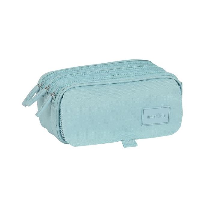 Safta Basic Portatodo - 3 Compartimentos con Cremalleras - Bolsillo Frontal - Cinta Adaptable - 1.72L - 215x80x100mm - Color Turquesa