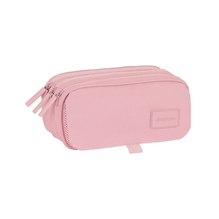 Safta Basic Portatodo - 3 Compartimentos con Cremalleras - Bolsillo Frontal - Cinta Adaptable - 1.72L - 215x80x100mm - Color Rosa