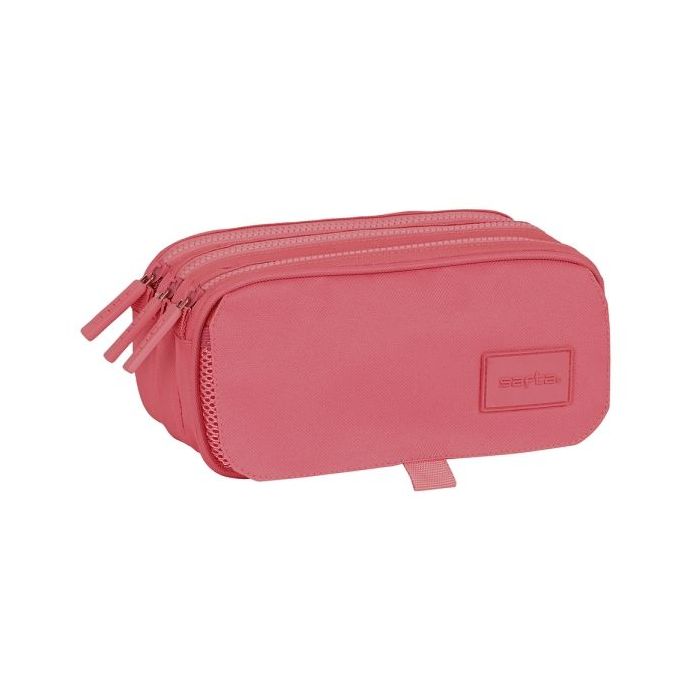 Safta Basic Portatodo - 3 Compartimentos con Cremalleras - Bolsillo Frontal - Cinta Adaptable - 1.72L - 215x80x100mm - Color Rosa