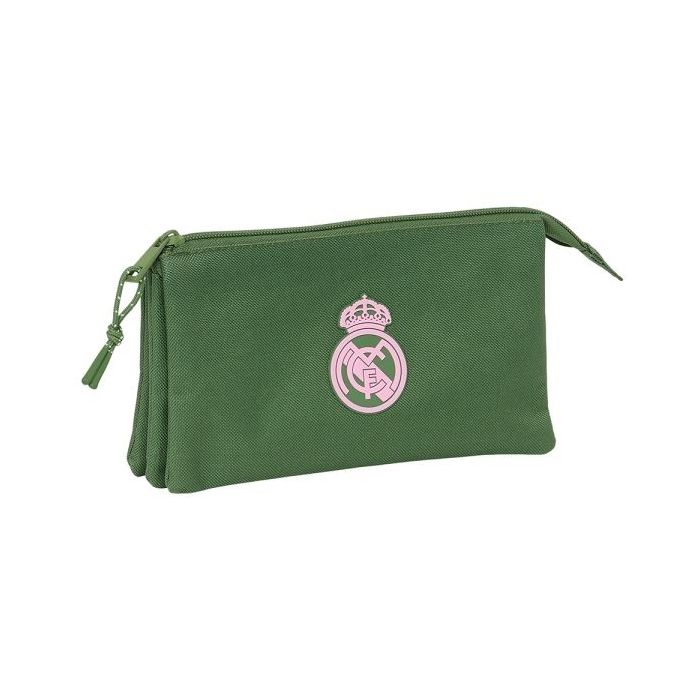 Safta Real Madrid Chica Caqui Portatodo - 3 Compartimentos con Cremalleras - Bolsillo Interior - 0.6L - 220x30x120mm - Color Verde