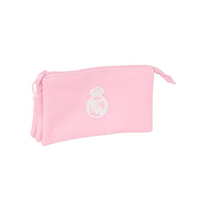 Safta Real Madrid Chica Portatodo - 3 Compartimentos con Cremalleras - 0.6L - Bolsillo Interior - 220x30x120mm - Color Rosa