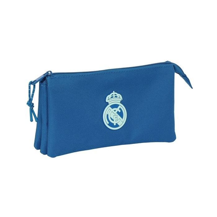 Safta Real Madrid Chica Portatodo - 3 Compartimentos con Cremalleras - Bolsillo Interior - 0.6L - 220x30x120mm - Color Azul