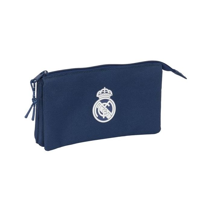 Safta Real Madrid Chica Marino Portatodo - 3 Compartimentos con Cremalleras - Bolsillo Interior - 0.6L - 220x30x120mm - Color Azul Marino