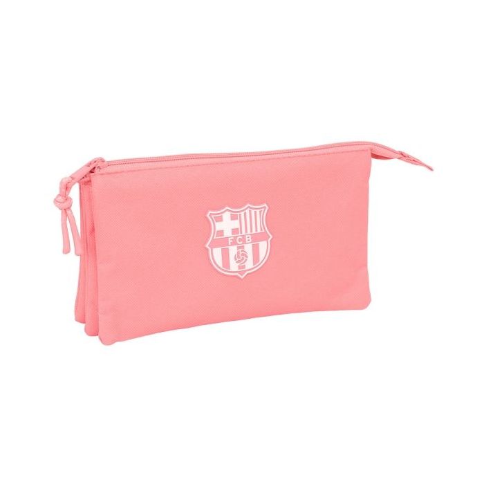 Safta F.C.Barcelona Chica Portatodo - 3 Compartimentos con Cremalleras - 0.6L - Bolsillo Interior - 220x30x120mm - Color Coral