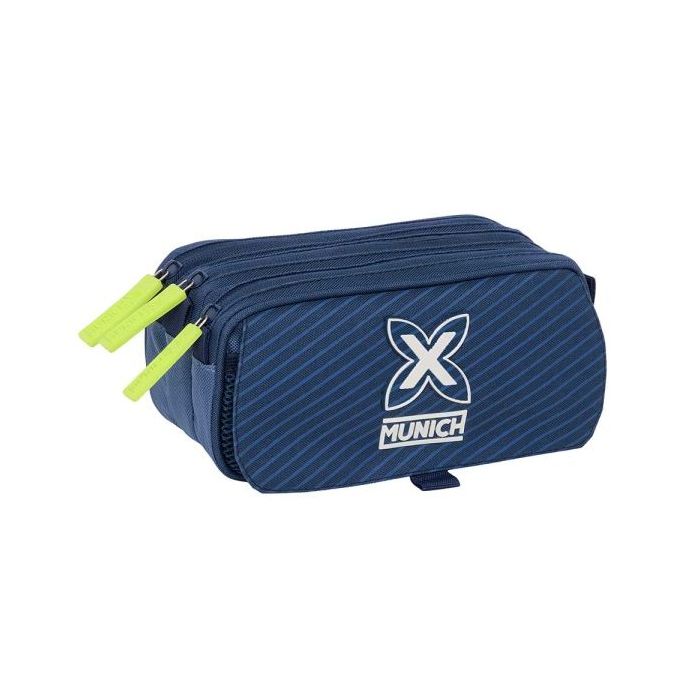 Safta Munich Blue Indigo Portatodo - 3 Compartimentos con Cremalleras - Bolsillo Frontal - Cinta Adaptable - 1.72L - 215x80x100mm - Color Azul Marino