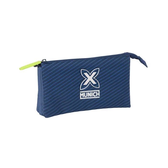 Safta Munich Blue Indigo Portatodo - 3 Compartimentos con Cremalleras - Bolsillo Interior - 0.6L - 220x30x120mm - Color Azul Marino