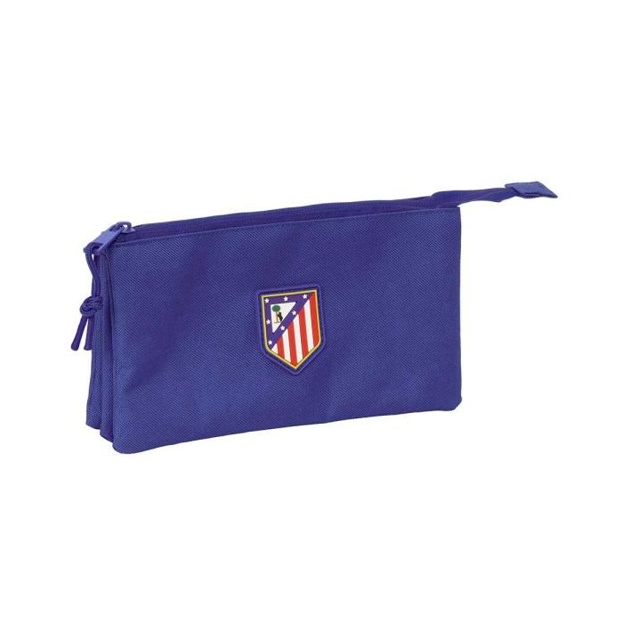 Safta Atletico de Madrid Teen Dark Blue Portatodo - 3 Compartimentos con Cremalleras - Bolsillo Interior - 0.6L - 220x30x120mm - Color Azul Marino