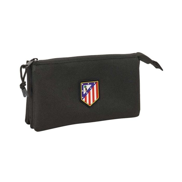 Safta Atletico de Madrid Teen Black Portatodo - 3 Compartimentos con Cremalleras - Bolsillo Interior - 0.6L - 220x30x120mm - Color Verde Oscuro