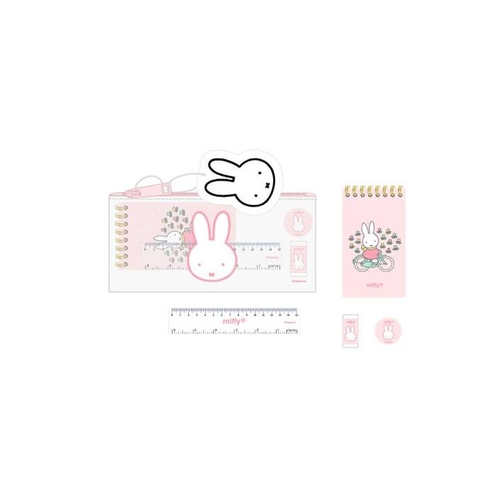 Safta Miffy Flores Pack Escolar con Portatodo de PVC - Cierre ZIP - Regla 15cm - 2 Lapices - Sacapuntas - Goma - Bloc de Notas con 70 Hojas - Multicolor