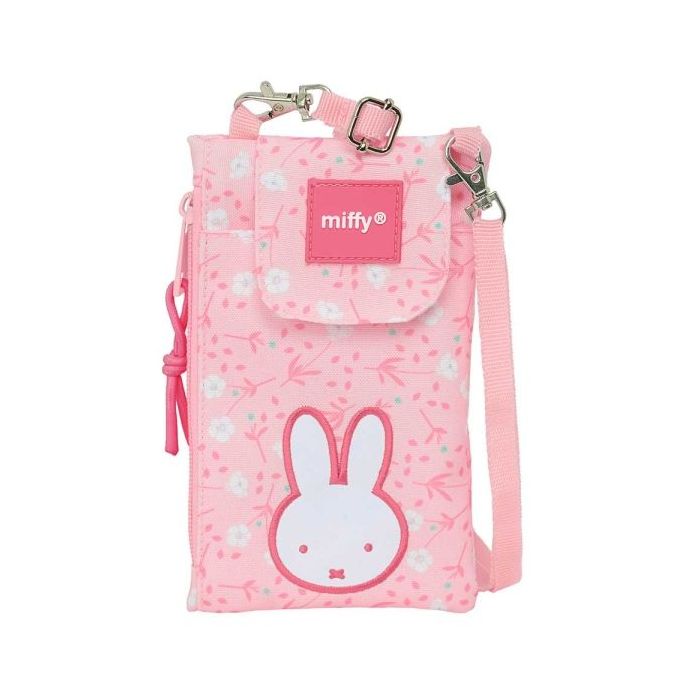 Safta Miffy Flores Monedero Portamovil hasta 6.9" - Compartimento con Cremallera - Cordon Ajustable - 0.19L - 100x190mm - Color Rosa