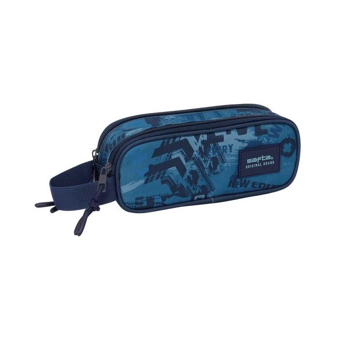 Safta New Edition Portatodo - 2 Compartimentos con Cremalleras - Asa Lateral - 1L - 210x60x80mm - Color Azul