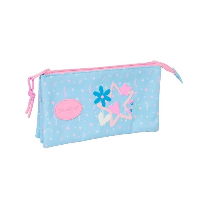 Safta Blackfit8 Smile Portatodo - 3 Compartimentos con Cremalleras - Bolsillo Interior - 0.6L - 220x30x120mm - Color Azul Claro