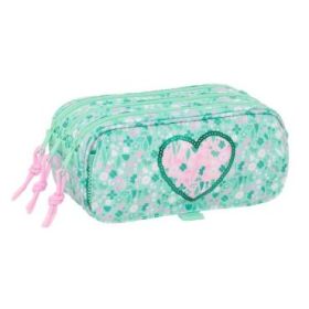 Safta Cuore Portatodo - 3 Compartimentos con Cremalleras - Bolsillo Frontal - Cinta Adaptable - 1.72L - 215x80x100mm - Color Turquesa
