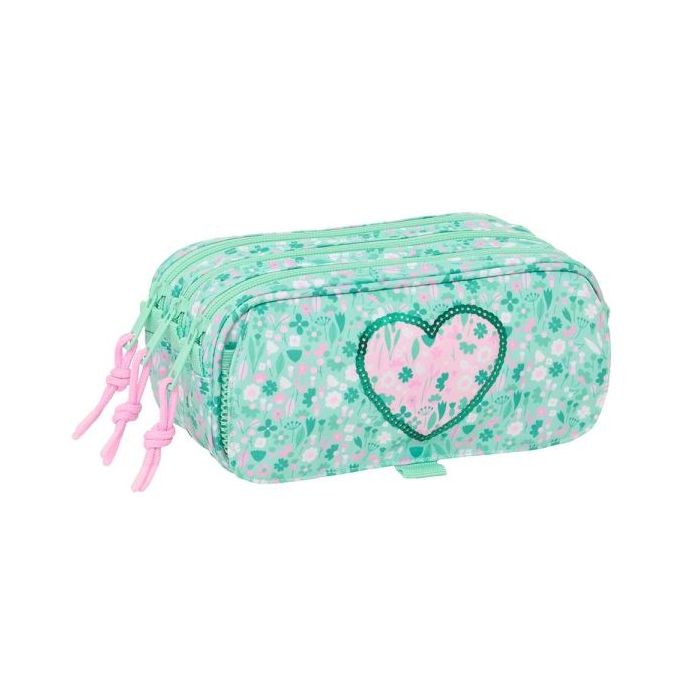 Safta Cuore Portatodo - 3 Compartimentos con Cremalleras - Bolsillo Frontal - Cinta Adaptable - 1.72L - 215x80x100mm - Color Turquesa
