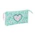 Safta Cuore Portatodo - 3 Compartimentos con Cremalleras - Bolsillo Interior - 0.6L - 220x30x120mm - Color Turquesa
