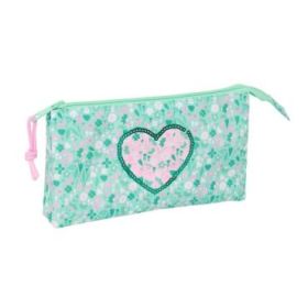 Safta Cuore Portatodo - 3 Compartimentos con Cremalleras - Bolsillo Interior - 0.6L - 220x30x120mm - Color Turquesa