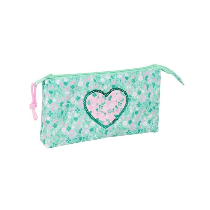 Safta Cuore Portatodo - 3 Compartimentos con Cremalleras - Bolsillo Interior - 0.6L - 220x30x120mm - Color Turquesa