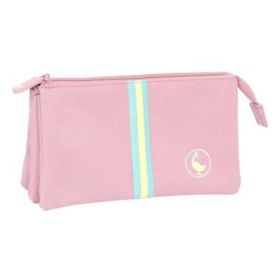Safta el Ganso Basics Pink Portatodo - 3 Compartimentos con Cremalleras - Bolsillo Interior - 0.6L - 220x30x120mm - Color Rosa