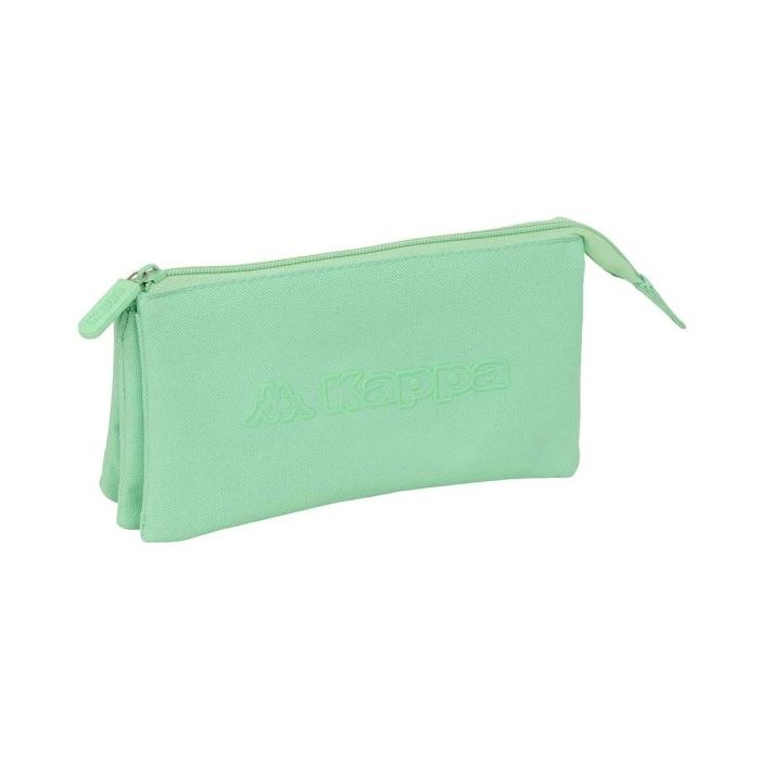 Safta Kappa Basics Portatodo - 3 Compartimentos con Cremalleras - Bolsillo Interior - 0.6L - 220x30x120mm - Color Menta