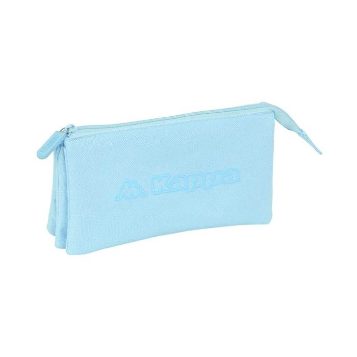 Safta Kappa Basics Celeste Portatodo - 3 Compartimentos con Cremalleras - Bolsillo Interior - 0.6L - 220x30x120mm - Color Azul Claro