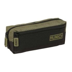 Safta Munich West Portatodo - 3 Compartimentos con Cremalleras - Goma Elastica - 0.98L - 220x60x85mm - Color Negro y Verde