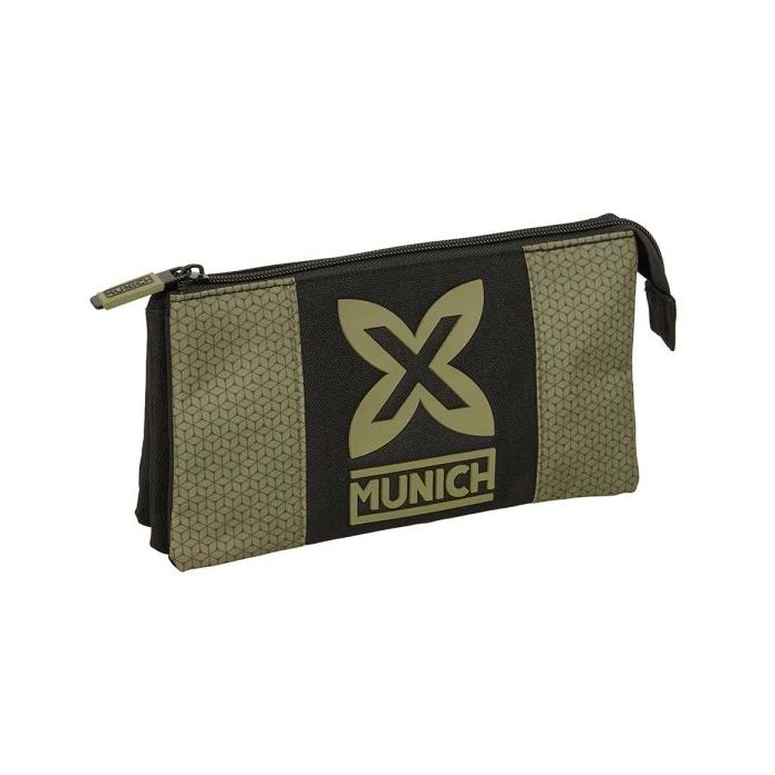 Safta Munich West Portatodo - 3 Compartimentos con Cremalleras - Bolsillo Interior - 0.6L - 220x30x120mm - Color Negro y Verde