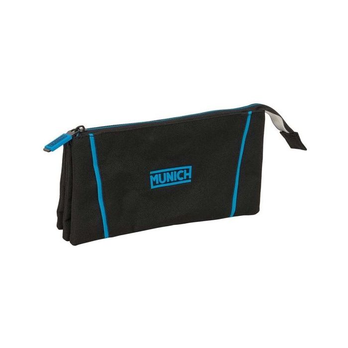 Safta Munich Road Portatodo - 3 Compartimentos con Cremalleras - Bolsillo Interior - 0.6L - 220x30x120mm - Color Negro