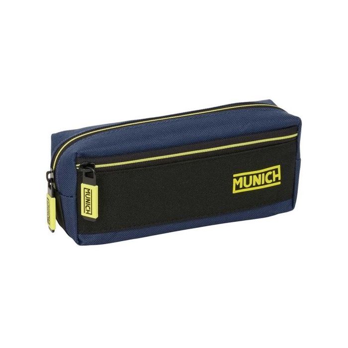 Safta Munich Track Portatodo - 3 Compartimentos con Cremalleras - Goma Elastica - 0.98L - 220x60x85mm - Color Azul Marino