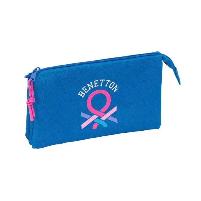 Safta Benetton Basics Azulina Portatodo - 3 Compartimentos con Cremalleras - Bolsillo Interior - 0.6L - 220x30x120mm - Color Azul