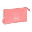 Safta Benetton Basics Portatodo - 3 Compartimentos con Cremalleras - Bolsillo Interior - 0.6L - 220x30x120mm - Color Coral