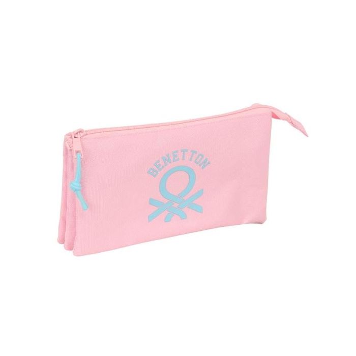 Safta Benetton Basics Portatodo - 3 Compartimentos con Cremalleras - Bolsillo Interior - 0.6L - 220x30x120mm - Color Rosa Pastel