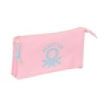 Safta Benetton Basics Portatodo - 3 Compartimentos con Cremalleras - Bolsillo Interior - 0.6L - 220x30x120mm - Color Rosa Pastel