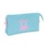 Safta Benetton Basics Celeste Portatodo - 3 Compartimentos con Cremalleras - Bolsillo Interior - 0.6L - 220x30x120mm - Color Azul Claro