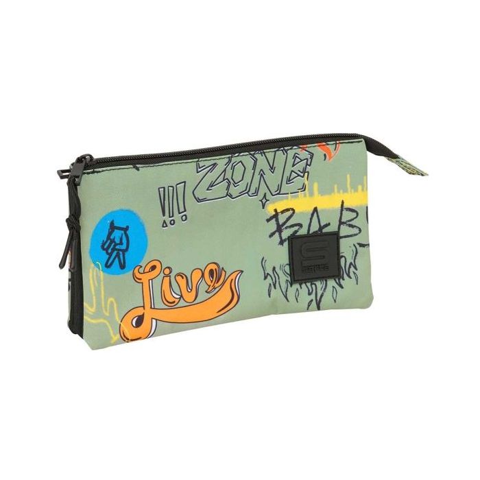 Safta Graffiti Zone Portatodo - 3 Compartimentos con Cremalleras - Bolsillo Interior - 0.60L - 220x30x120mm - Color Verde