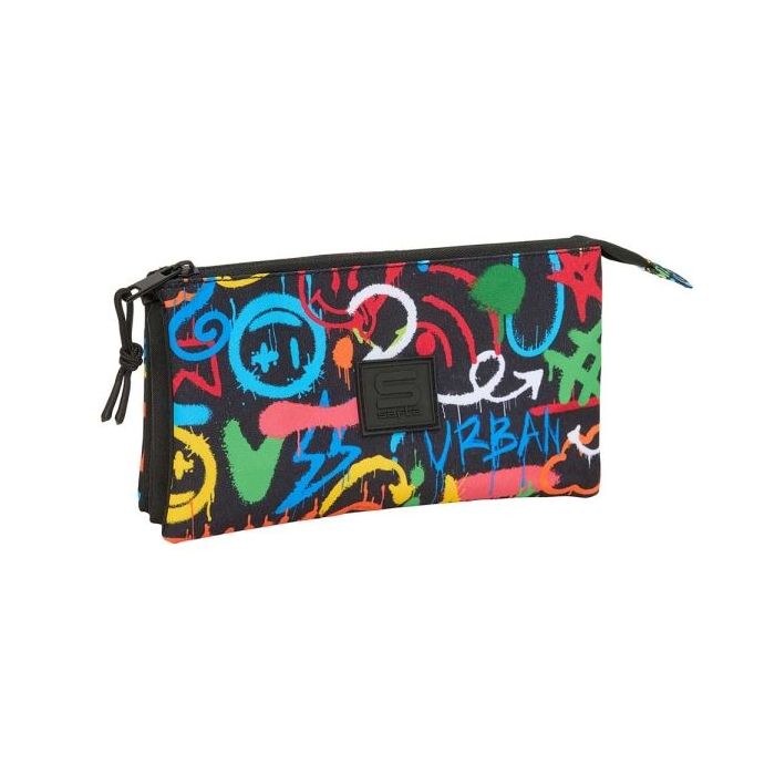 Safta Graffiti Colors Portatodo - 3 Compartimentos con Cremalleras - Bolsillo Interior - 0.60L - 220x30x120mm - Multicolor
