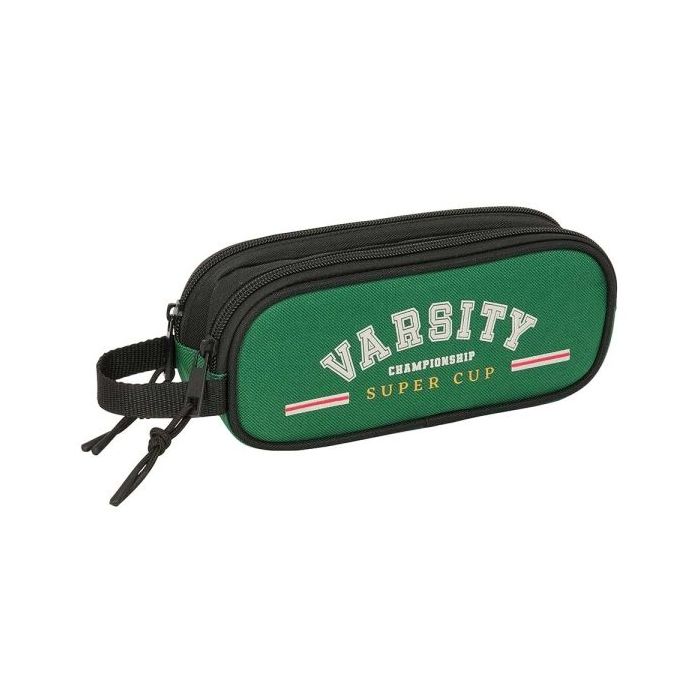 Safta Blackfit8 Varsity Portatodo - 2 Compartimentos con Cremalleras - 1L - Asa Lateral - 210x60x80mm - Color Negro y Verde
