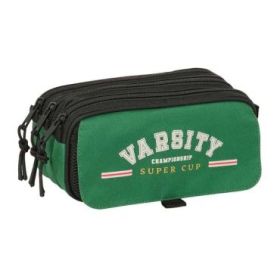 Safta Blackfit8 Varsity Portatodo - 3 Compartimentos con Cremalleras - Bolsillo Frontal - Cinta Adaptable - 1.72L - 215x80x100mm - Color Negro y Verde