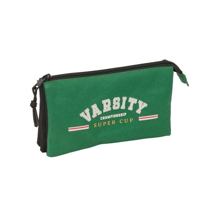 Safta Blackfit8 Varsity Portatodo - 3 Compartimentos con Cremalleras - Bolsillo Interior - 0.6L - 220x30x120mm - Color Negro y Verde