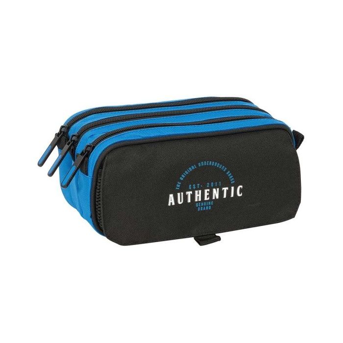 Safta Blackfit8 Underground Portatodo - 3 Compartimentos con Cremalleras - Bolsillo Frontal - Cinta Adaptable - 1.72L - 215x80x100mm - Color Negro y Azul