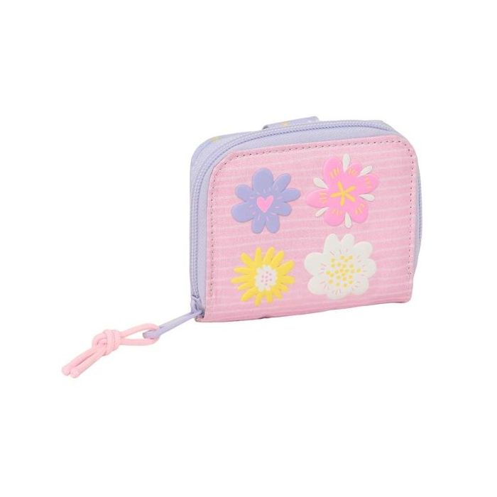Safta Bouquet Monedero con Billetera - Compartimento para Billetes y Tarjetas - Cierre con Solapa Imantada - Compartimento con Cremallera - 0.10L - 110x20x95mm - Color Rosa Pastel