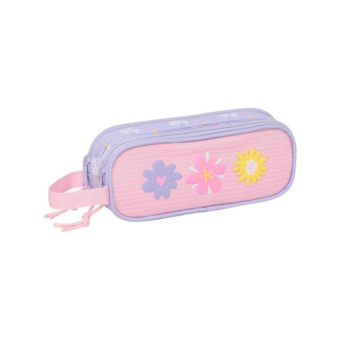 Safta Bouquet Portatodo - 2 Compartimentos con Cremalleras - Asa Lateral - 1L - 210x60x80mm - Color Rosa Pastel