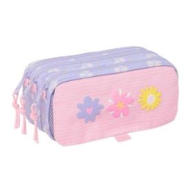 Safta Bouquet Portatodo - 3 Compartimentos con Cremalleras - Bolsillo Frontal - Cinta Adaptable - 1.72L - 215x80x100mm - Color Rosa Pastel