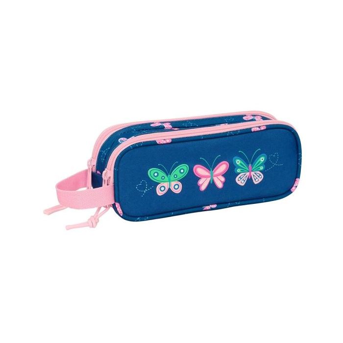 Safta Blackfit8 Mariposas Portatodo - 2 Compartimentos con Cremalleras - Asa Lateral - 1L - 210x60x80mm - Color Azul Marino