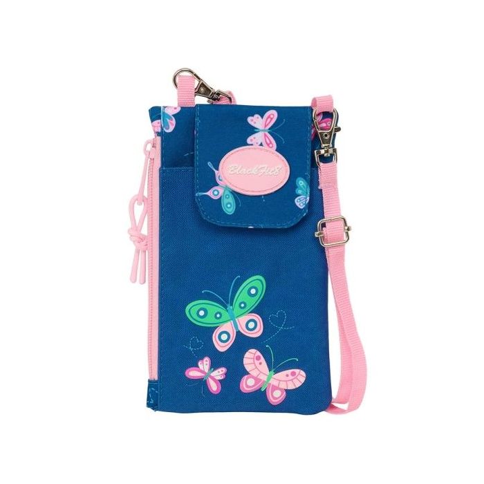 Safta Blackfit8 Mariposas Monedero Portamovil hasta 6.9" - Compartimento con Cremallera - Cordon Ajustable - 0.19L - 100x190mm - Color Azul Marino