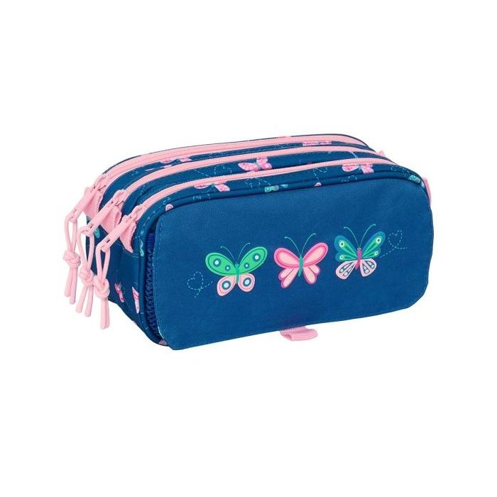 Safta Blackfit8 Mariposas Portatodo - 3 Compartimentos con Cremalleras - Bolsillo Frontal - Cinta Adaptable - 1.72L - 215x80x100mm - Color Azul Marino