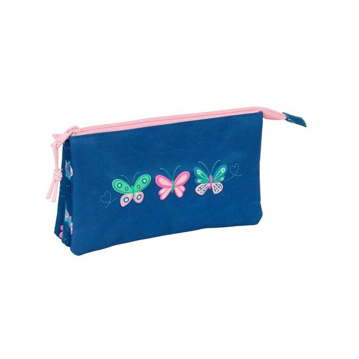 Safta Blackfit8 Mariposas Portatodo - 3 Compartimentos con Cremalleras - Bolsillo Interior - 0.60L - 220x30x120mm - Color Azul Marino