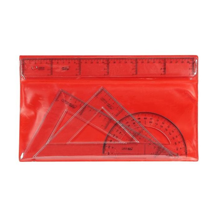 Safta Pack de 4 Reglas - Regla de 30cm - Escuadra de 25cm - Cartabon de 25cm - Semicirculo de 15cm - Color Transparente