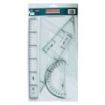 Safta Pack de 4 Reglas - Regla de 30cm - Escuadra de 25cm - Cartabon de 25cm - Semicirculo Transportador de Angulos - Biselado - Color Transparente